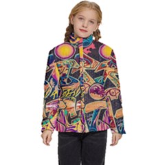 Doodle Wallpaper Texture Grafiti Multi Colored Art Kids  Puffer Bubble Jacket Coat by danenraven