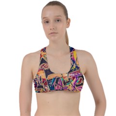 Doodle Wallpaper Texture Grafiti Multi Colored Art Criss Cross Racerback Sports Bra