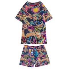 Doodle Wallpaper Texture Grafiti Multi Colored Art Kids  Swim Tee and Shorts Set