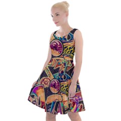 Doodle Wallpaper Texture Grafiti Multi Colored Art Knee Length Skater Dress by danenraven