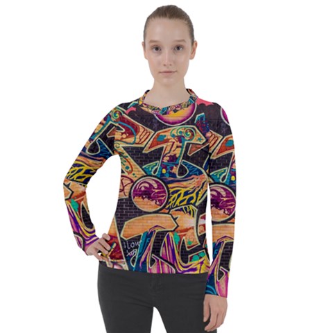 Doodle Wallpaper Texture Grafiti Multi Colored Art Women s Pique Long Sleeve Tee by danenraven