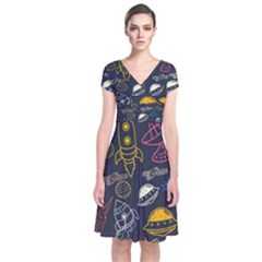 Seamless Outer Space Pattern Short Sleeve Front Wrap Dress by danenraven