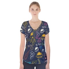 Seamless Outer Space Pattern Short Sleeve Front Detail Top by danenraven