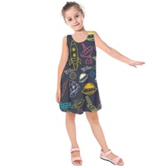 Seamless Outer Space Pattern Kids  Sleeveless Dress by danenraven