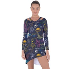 Seamless Outer Space Pattern Asymmetric Cut-out Shift Dress by danenraven