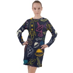 Seamless Outer Space Pattern Long Sleeve Hoodie Dress