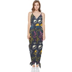 Seamless Outer Space Pattern Sleeveless Tie Ankle Chiffon Jumpsuit by danenraven