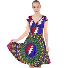 Grateful Dead Cap Sleeve Front Wrap Midi Dress