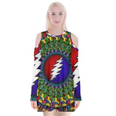 Grateful Dead Velvet Long Sleeve Shoulder Cutout Dress