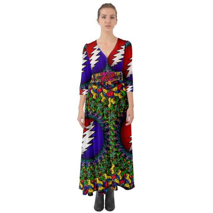 Grateful Dead Button Up Boho Maxi Dress