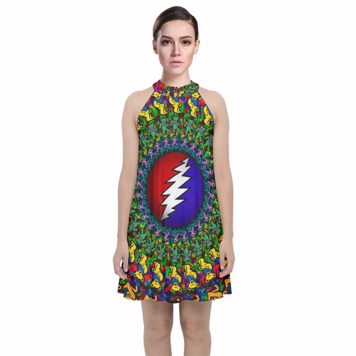 Grateful Dead Velvet Halter Neckline Dress 