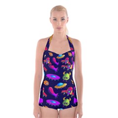 Space Pattern Boyleg Halter Swimsuit  by Ravend