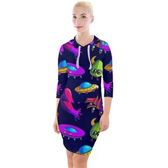 Space Pattern Quarter Sleeve Hood Bodycon Dress by Ravend