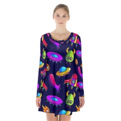 Space Pattern Long Sleeve Velvet V-neck Dress by Ravend