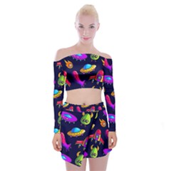 Space Pattern Off Shoulder Top With Mini Skirt Set by Ravend