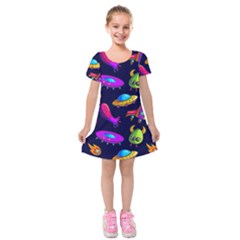 Space Pattern Kids  Short Sleeve Velvet Dress by Ravend