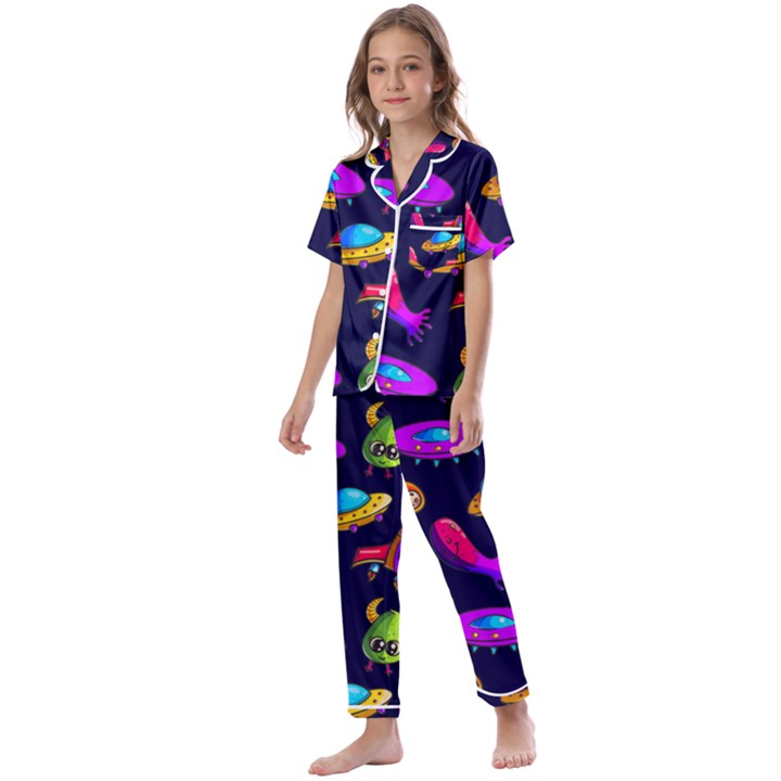 Space Pattern Kids  Satin Short Sleeve Pajamas Set