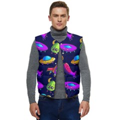 Space Pattern Men s Short Button Up Puffer Vest	 by Ravend