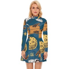 Missile Pattern Long Sleeve Velour Longline Dress by Ravend