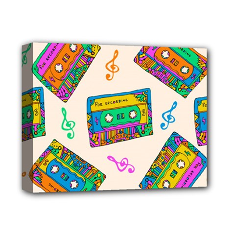 Seamless Pattern With Colorful Cassettes Hippie Style Doodle Musical Texture Wrapping Fabric Vector Deluxe Canvas 14  X 11  (stretched) by Ravend