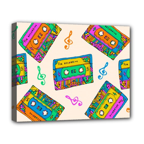 Seamless Pattern With Colorful Cassettes Hippie Style Doodle Musical Texture Wrapping Fabric Vector Deluxe Canvas 20  X 16  (stretched) by Ravend