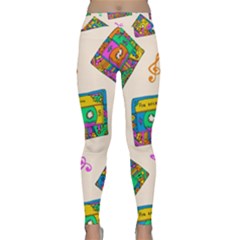 Seamless Pattern With Colorful Cassettes Hippie Style Doodle Musical Texture Wrapping Fabric Vector Classic Yoga Leggings by Ravend