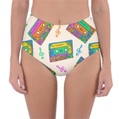 Seamless Pattern With Colorful Cassettes Hippie Style Doodle Musical Texture Wrapping Fabric Vector Reversible High-waist Bikini Bottoms