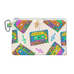 Seamless Pattern With Colorful Cassettes Hippie Style Doodle Musical Texture Wrapping Fabric Vector Canvas Cosmetic Bag (large) by Ravend