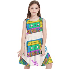 Seamless Pattern With Colorful Cassettes Hippie Style Doodle Musical Texture Wrapping Fabric Vector Kids  Skater Dress by Ravend