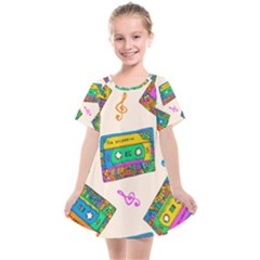 Seamless Pattern With Colorful Cassettes Hippie Style Doodle Musical Texture Wrapping Fabric Vector Kids  Smock Dress by Ravend