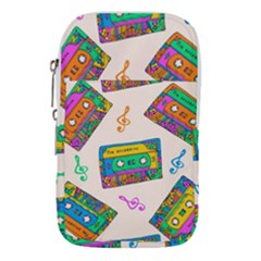 Seamless Pattern With Colorful Cassettes Hippie Style Doodle Musical Texture Wrapping Fabric Vector Waist Pouch (small) by Ravend