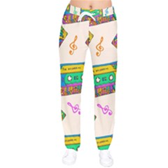 Seamless Pattern With Colorful Cassettes Hippie Style Doodle Musical Texture Wrapping Fabric Vector Women Velvet Drawstring Pants