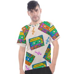 Seamless Pattern With Colorful Cassettes Hippie Style Doodle Musical Texture Wrapping Fabric Vector Men s Sport Top