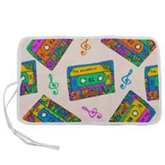 Seamless Pattern With Colorful Cassettes Hippie Style Doodle Musical Texture Wrapping Fabric Vector Pen Storage Case (l) by Ravend