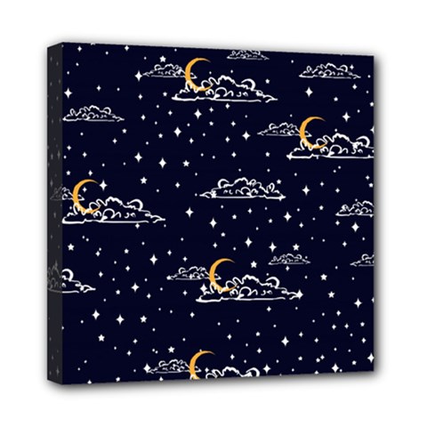 Hand Drawn Scratch Style Night Sky With Moon Cloud Space Among Stars Seamless Pattern Vector Design Mini Canvas 8  X 8  (stretched)