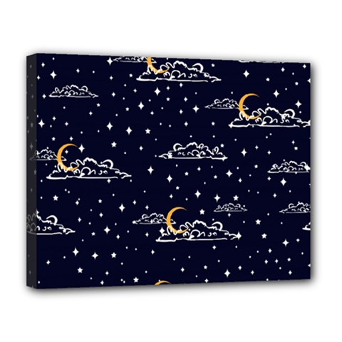 Hand Drawn Scratch Style Night Sky With Moon Cloud Space Among Stars Seamless Pattern Vector Design Canvas 14  X 11  (stretched) by Ravend