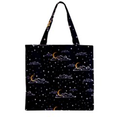 Hand Drawn Scratch Style Night Sky With Moon Cloud Space Among Stars Seamless Pattern Vector Design Zipper Grocery Tote Bag by Ravend