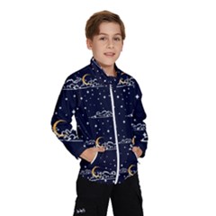 Hand Drawn Scratch Style Night Sky With Moon Cloud Space Among Stars Seamless Pattern Vector Design Kids  Windbreaker by Ravend