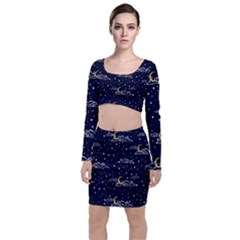 Hand Drawn Scratch Style Night Sky With Moon Cloud Space Among Stars Seamless Pattern Vector Design Top And Skirt Sets