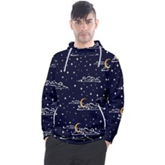 Hand Drawn Scratch Style Night Sky With Moon Cloud Space Among Stars Seamless Pattern Vector Design Men s Pullover Hoodie by Ravend