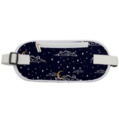 Hand Drawn Scratch Style Night Sky With Moon Cloud Space Among Stars Seamless Pattern Vector Design Rounded Waist Pouch by Ravend