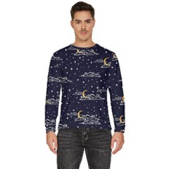 Hand Drawn Scratch Style Night Sky With Moon Cloud Space Among Stars Seamless Pattern Vector Design Men s Fleece Sweatshirt by Ravend