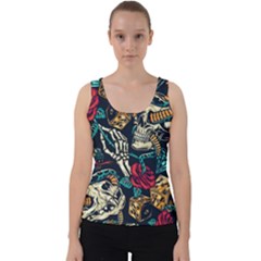 Vintage Art Tattoos Colorful Seamless Pattern Velvet Tank Top by Ravend