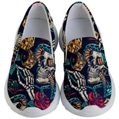 Vintage Art Tattoos Colorful Seamless Pattern Kids Lightweight Slip Ons by Ravend