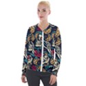 Vintage Art Tattoos Colorful Seamless Pattern Velvet Zip Up Jacket View1