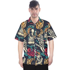 Vintage Art Tattoos Colorful Seamless Pattern Men s Hawaii Shirt