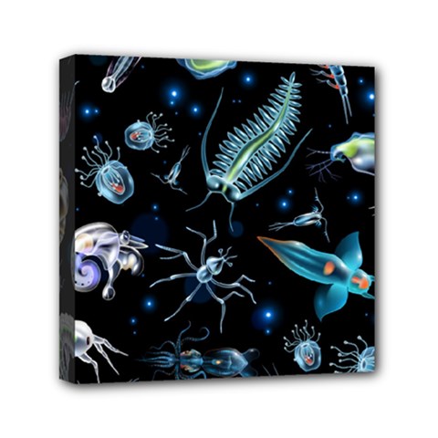 Colorful Abstract Pattern Consisting Glowing Lights Luminescent Images Marine Plankton Dark Mini Canvas 6  X 6  (stretched) by Ravend