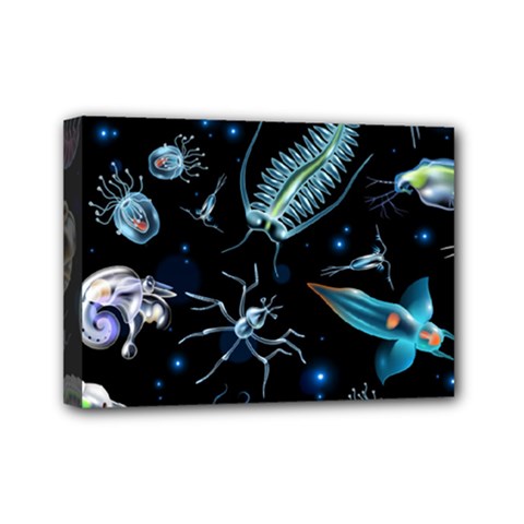 Colorful Abstract Pattern Consisting Glowing Lights Luminescent Images Marine Plankton Dark Mini Canvas 7  X 5  (stretched) by Ravend