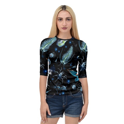 Colorful Abstract Pattern Consisting Glowing Lights Luminescent Images Marine Plankton Dark Quarter Sleeve Raglan Tee by Ravend