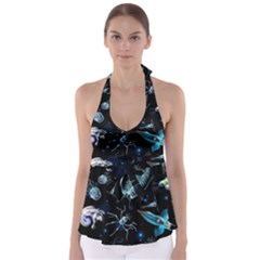 Colorful Abstract Pattern Consisting Glowing Lights Luminescent Images Marine Plankton Dark Babydoll Tankini Top by Ravend